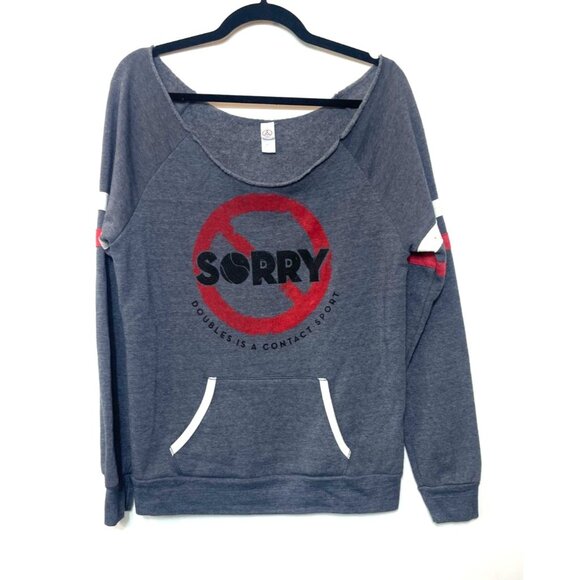 Alternative Sorry Doubles Is A Contact Sport Off-Shoulder Sweatshirt Tennis XL - Picture 2 of 9
